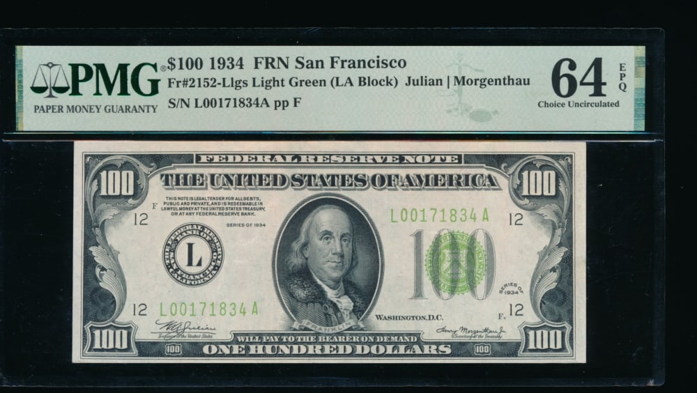 1934 $100 San Francisco FRN PMG 64EPQ (1 of 2)