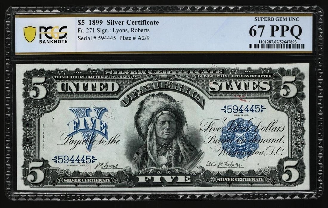 1899 $5 Chief Silver Certificate PCGS 67PPQ (1 of 2)