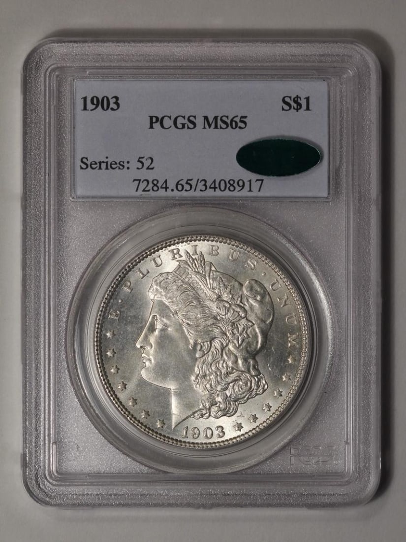 1903 $1 Morgan Silver Dollar PCGS MS65 CAC: One 1903 $1 Morgan Silver Dollar PCGS MS65 CAC.