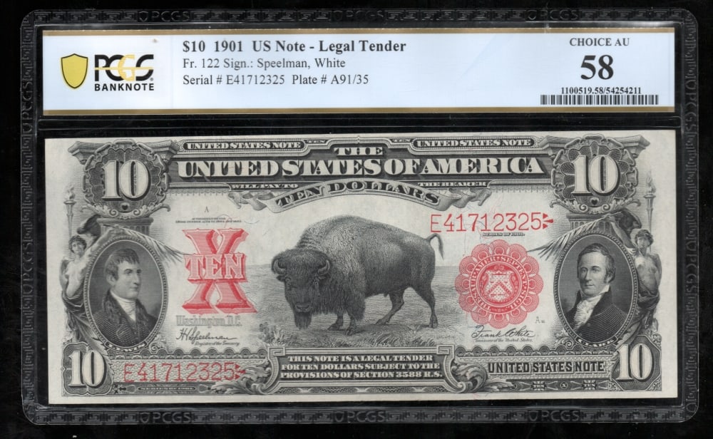 1901 $10 Bison Legal Tender Note PCGS 58 (1 of 2)