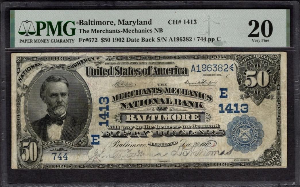 1902 $50 Baltimore MD National PMG 20: One 1902 $50 Baltimore MD National PMG 20.