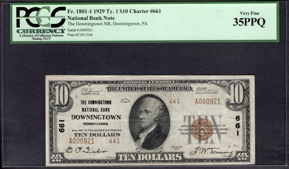 1929 $10 Downingtown PA National PCGS 35PPQ (1 of 2)