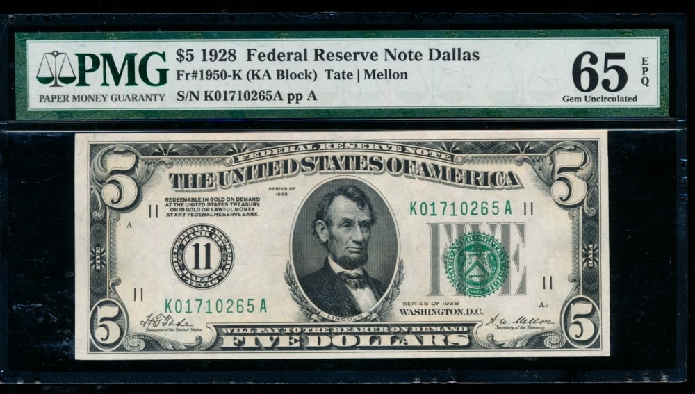 1928 $5 Dallas FRN PMG 65EPQ (1 of 2)