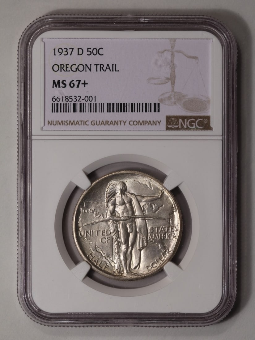 1937-D Oregon Trail Commemorative Half Dollar NGC MS67+ (1 of 2)