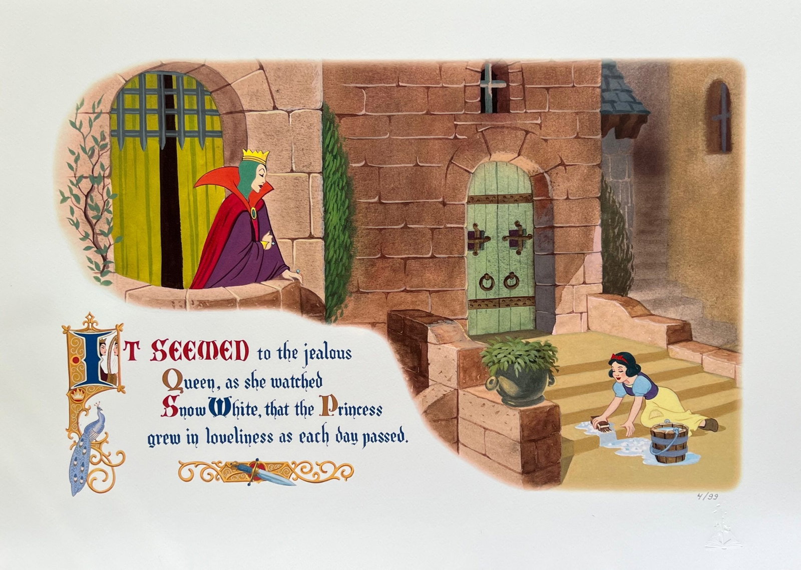 Disney SNOW WHITE AND THE JEALOUS QUEEN Limited Edition Lithograph: This is a concept art giclee from Disney titled SNOW WHITE AND THE JEALOUS QUEEN. Published by Walt Disney Animation in 2000. This giclee is pencil numbered from an edition of 99. Paper measures 16.5 