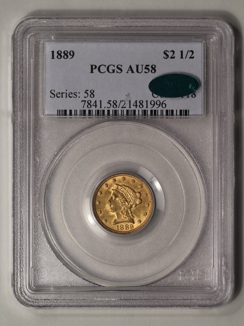 1889 $2.5 Liberty Head Quarter Eagle Gold Coin PCGS AU58: One 1889 $2.5 Liberty Head Quarter Eagle Gold Coin PCGS AU58.