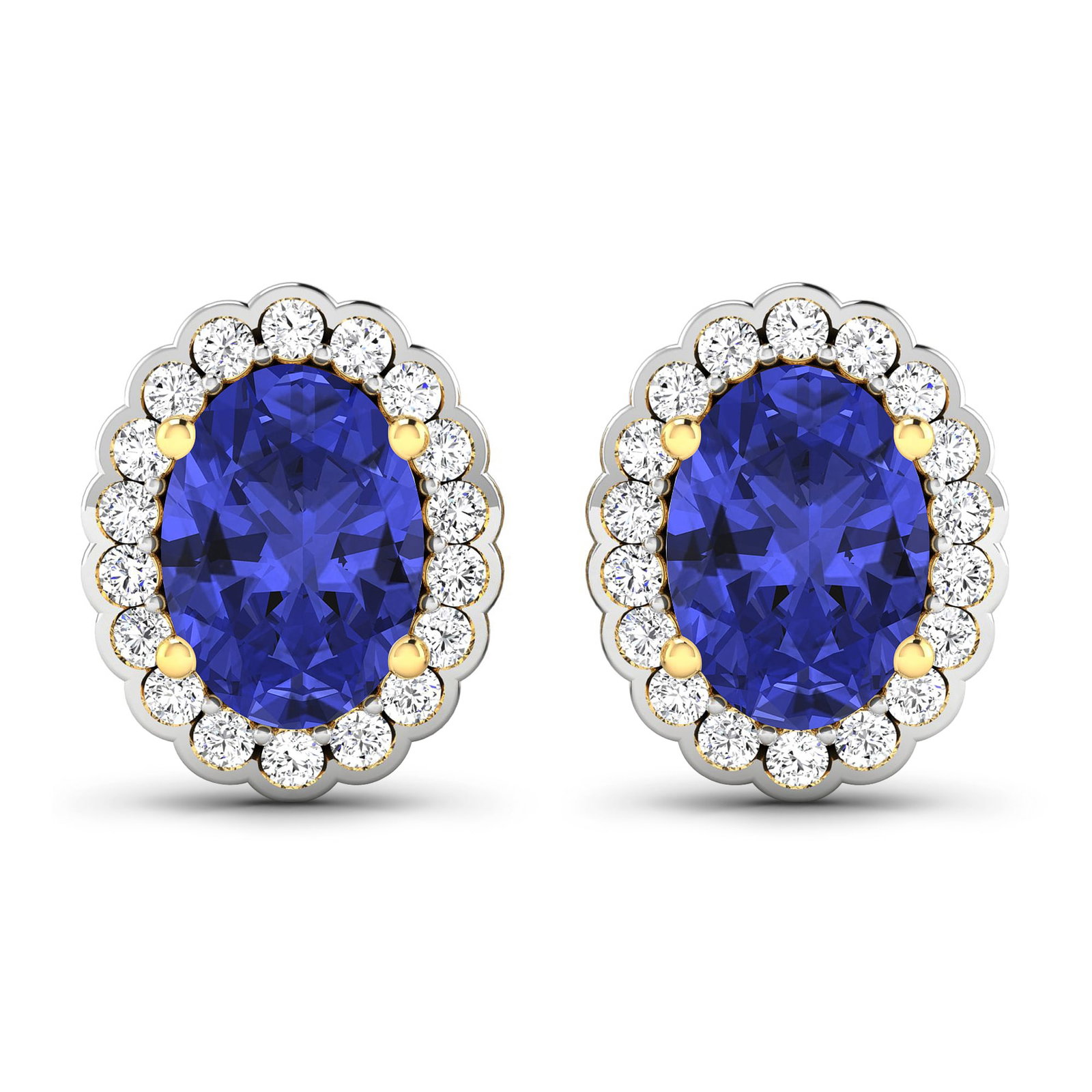 14KT Yellow Gold 1.24ctw Tanzanite and Diamond Earrings: Tanzanite (AA+) Oval 7x5mm - 2Pcs + White Diamond F/C Round 1.20mm - 36Pcs ( I1-I2/I color ) ( Push Post ) Total weight of gemstones is 1.24cts. Total Diamond weight is 0.28cts. Total weight of these 