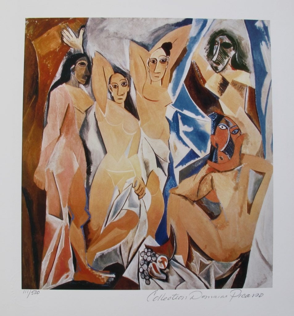 Pablo Picasso WOMEN OF AVIGNON Estate Signed Limited Edition Giclee: This is a PABLO PICASSO (ESTATE COLLECTION DOMAINE) (1881-1973) giclee titled WOMEN OF AVIGNON. This piece is hand pencil signed on the lower right as Collection Domaine Picasso and has an embossed