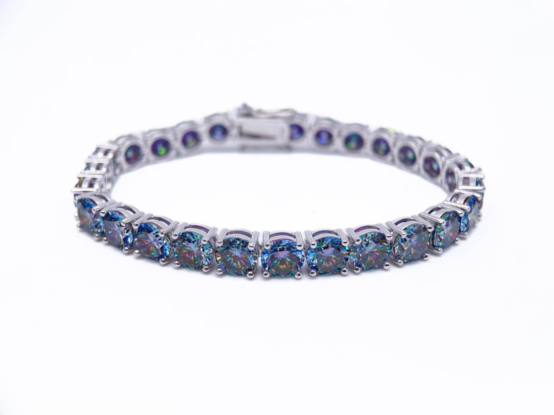 Plated 18KT White Gold 27ctw Russian Color Change Lab Simulated Alexandrite Tennis Bracelet (1 of 7)