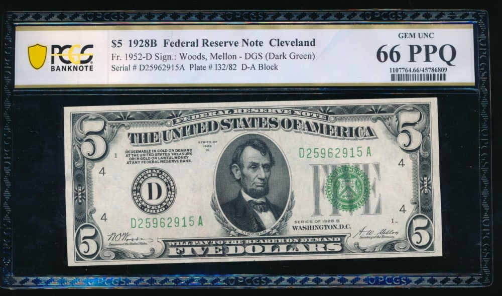 1928B $5 Cleveland FRN PCGS 66PPQ (1 of 2)