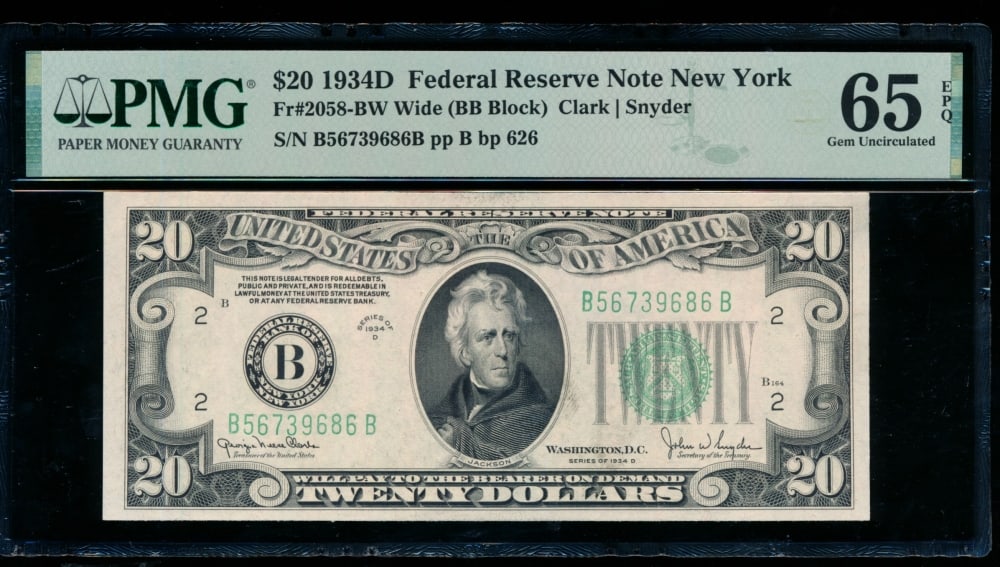 1934D $20 New York FRN PMG 65EPQ (1 of 2)