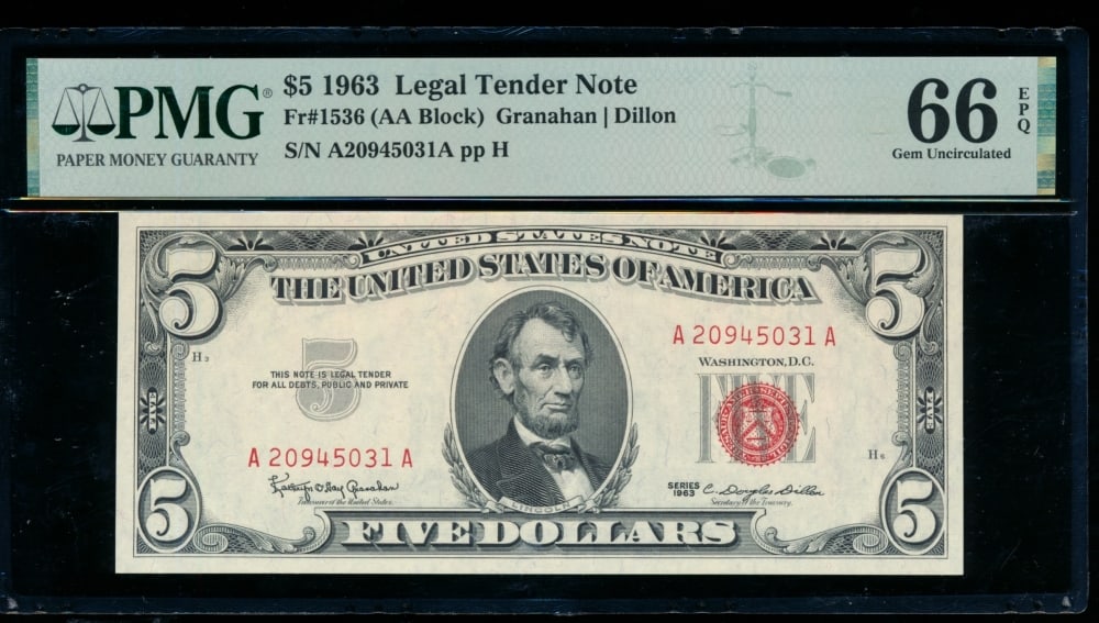 1963 $5 Legal Tender Note PMG 66EPQ (1 of 2)