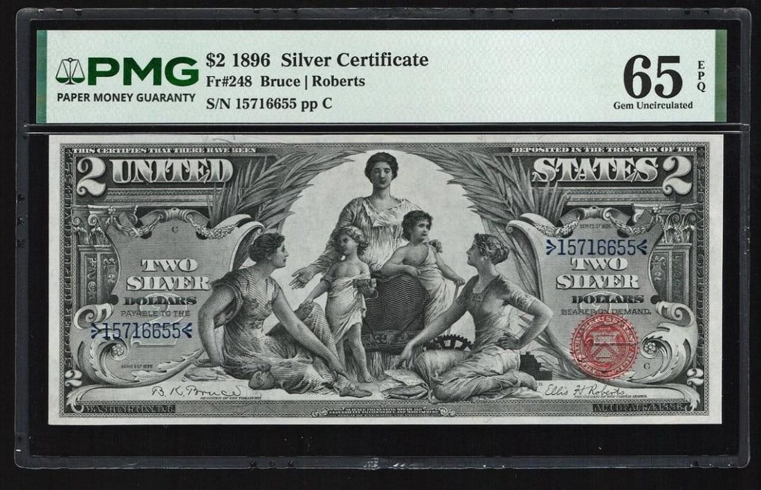 1896 $2 Educational Silver Certificate PMG 65EPQ (1 of 2)