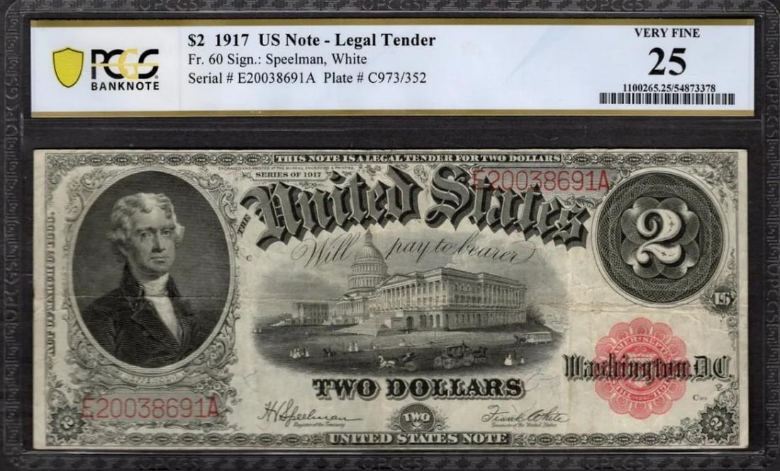 1917 $2 Legal Tender Note PCGS 25: One 1917 $2 Legal Tender Note PCGS 25.