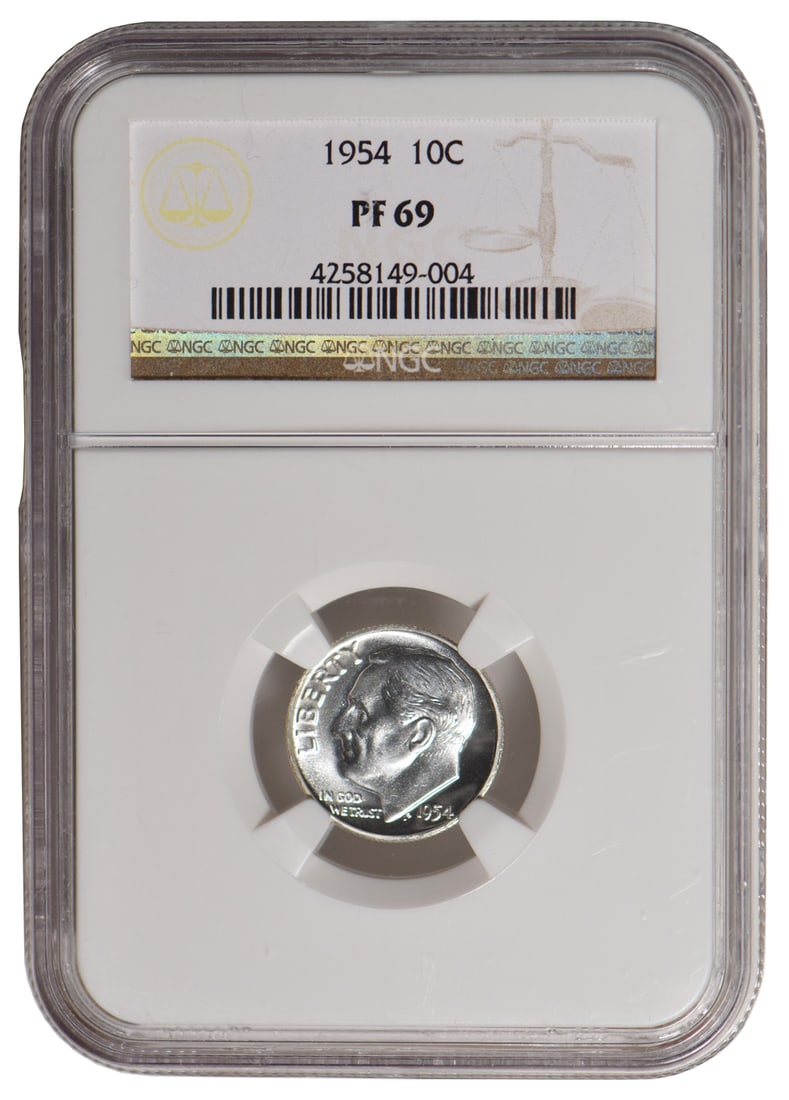 1954 Roosevelt Dime NGC PF69: One 1954 Roosevelt Dime NGC PF69.