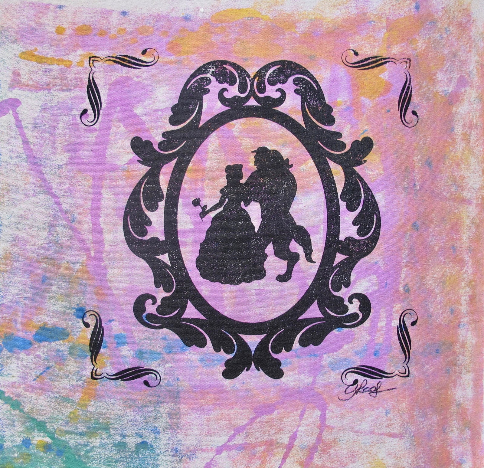 GAIL RODGERS DISNEY BEAUTY & THE BEAST Hand Painted & Signed Serigraph on Canvas: This is a gorgeous original hand signed and hand painted serigraph on canvas by Gail Rodgers titled Beauty and the Beast. This piece is not numbered since each of Gail Rodgers pieces are hand painted