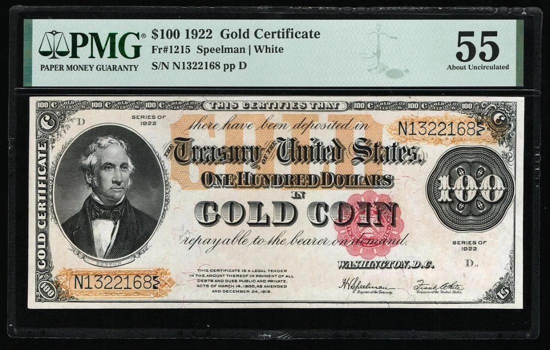 1922 $100 Gold Certificate PMG 55 (1 of 2)