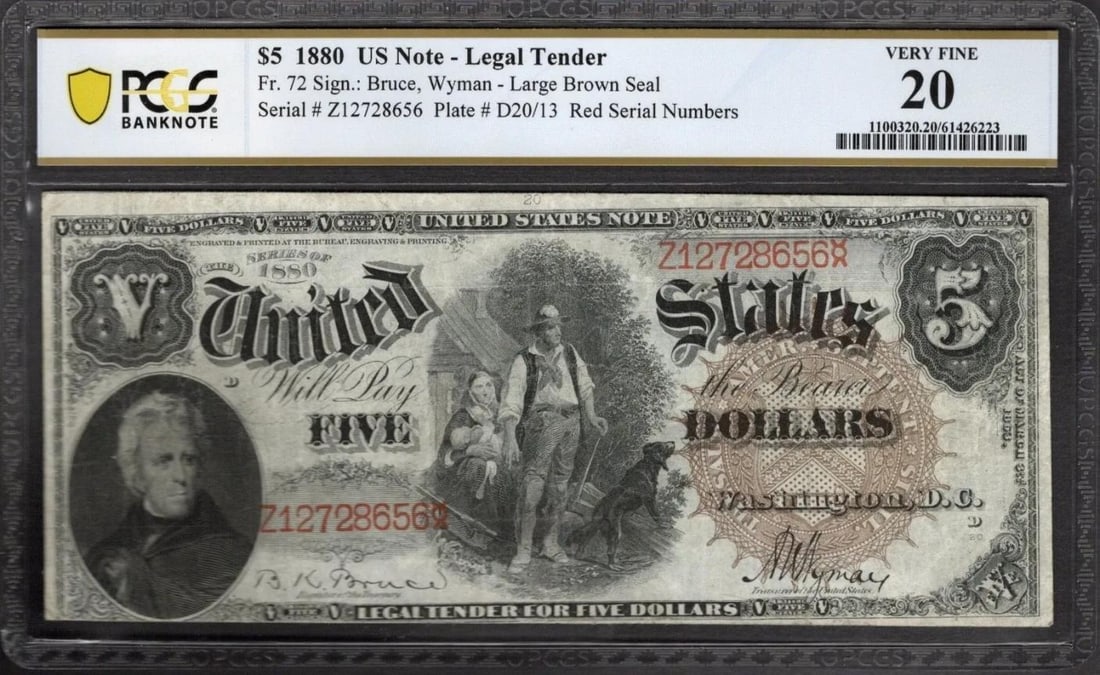 1880 $5 Legal Tender Note PCGS 20: One 1880 $5 Legal Tender Note PCGS 20.