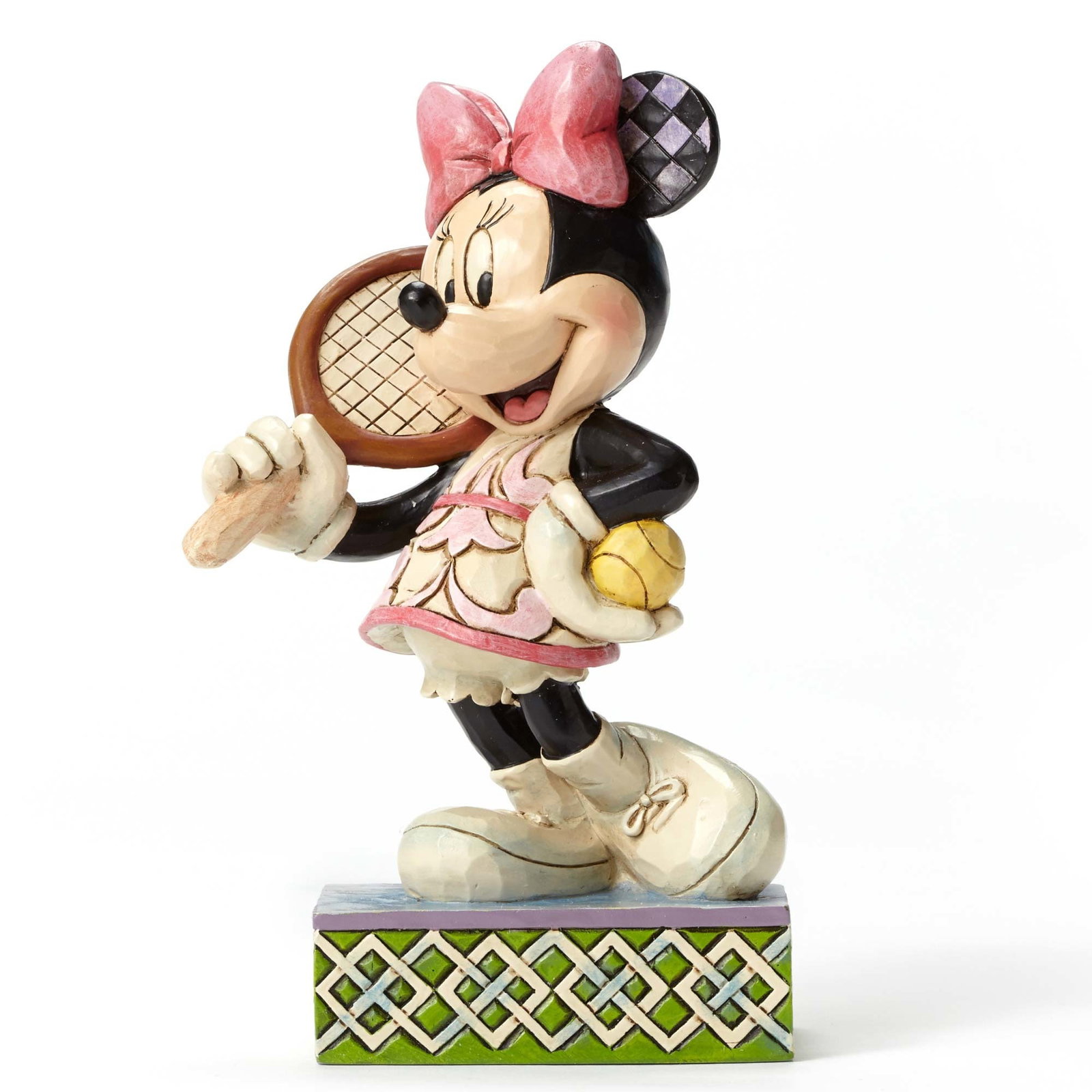 Disney MINNIE MOUSE TENNIS PLAYER Jim Shore 2016 Sculpture Figurine: Handcrafted by Jim Shore, this charming figurine shows Minnie Mouse all decked out for tennis, flaunting both her style and her skills. The colorful stone resin design is hand-painted with intricate f