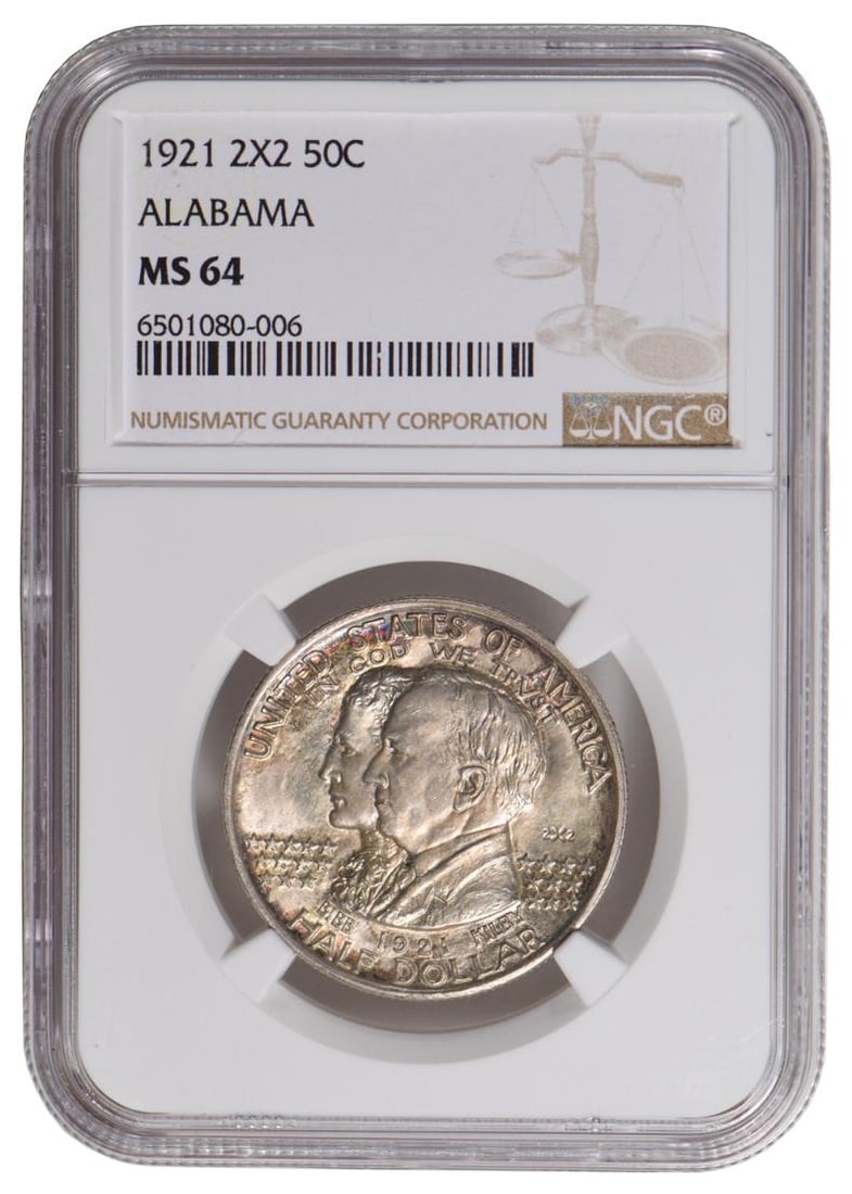 1921 Alabama 2x2 Commemorative Half Dollar NGC MS64: One 1921 Alabama 2x2 Commemorative Half Dollar NGC MS64.
