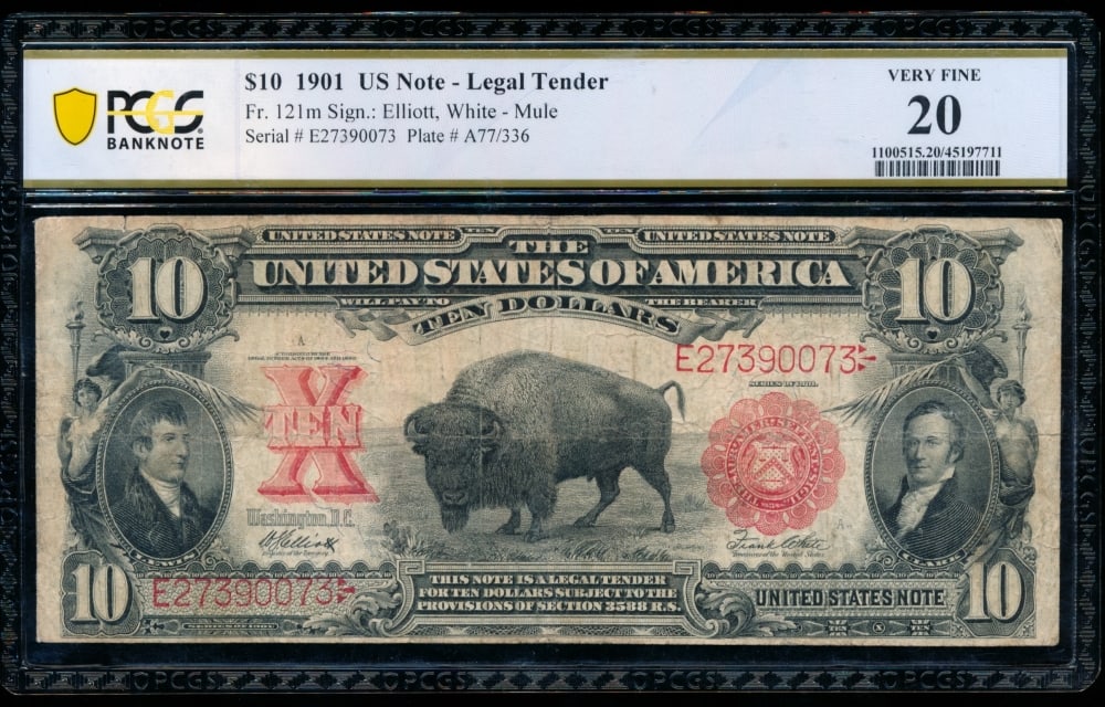 1901 $10 Bison Legal Tender Note PCGS 20: One 1901 $10 Bison Legal Tender Note PCGS 20.