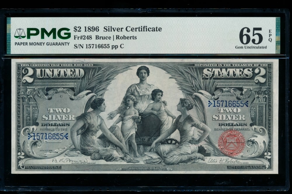 1896 $2 Educational Silver Certificate PMG 65EPQ (1 of 2)