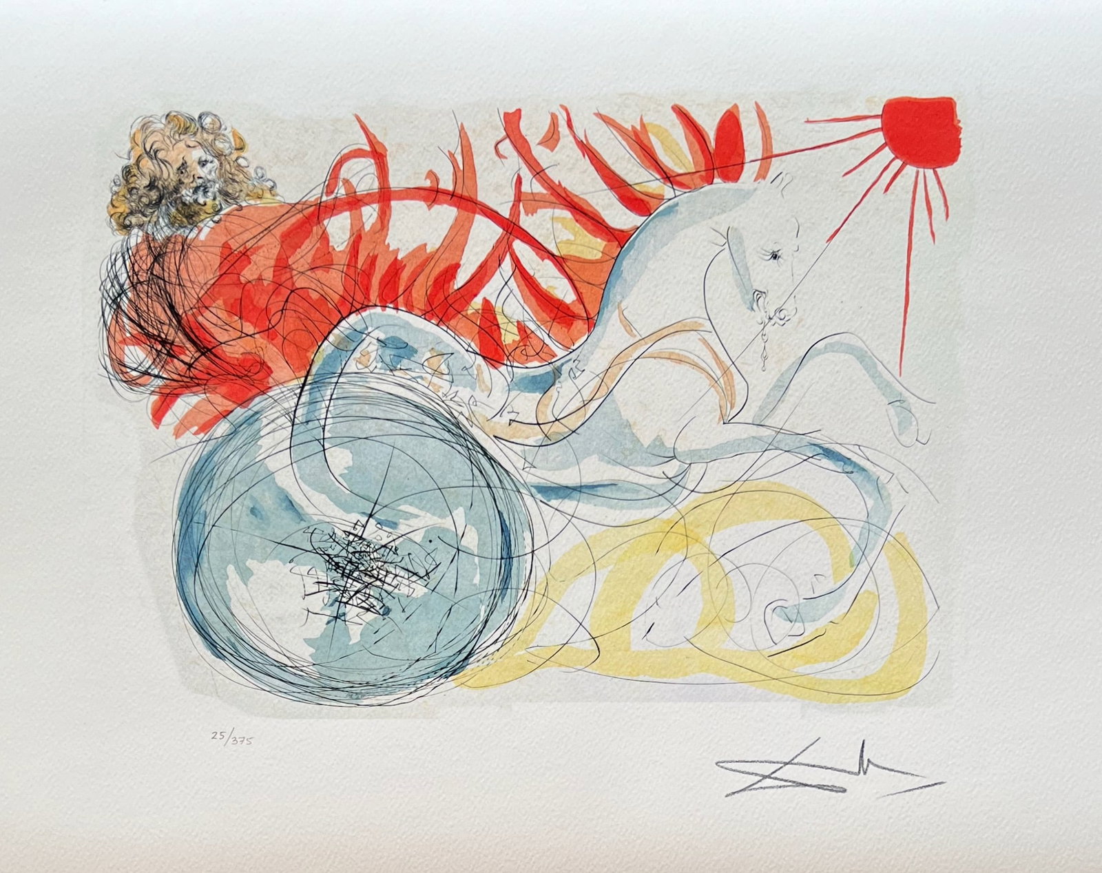 Salvador Dali ELIJAH & THE CHARIOT Facsimile Signed Numbered Giclee: This is a limited edition giclee titled ELIJAH & THE CHARIOT by Salvador Dali. This piece is facsimile signed on the lower right. Pencil numbered from an edition of 375. Paper measures 17 inches x 24 
