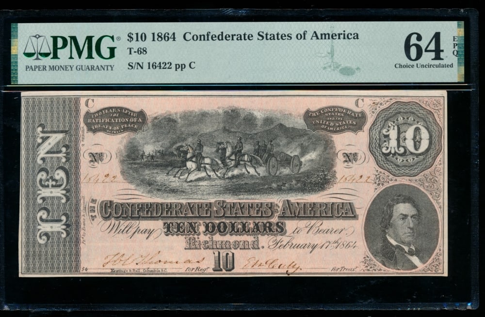 1864 $10 T-68 Confederate PMG 64EPQ (1 of 2)