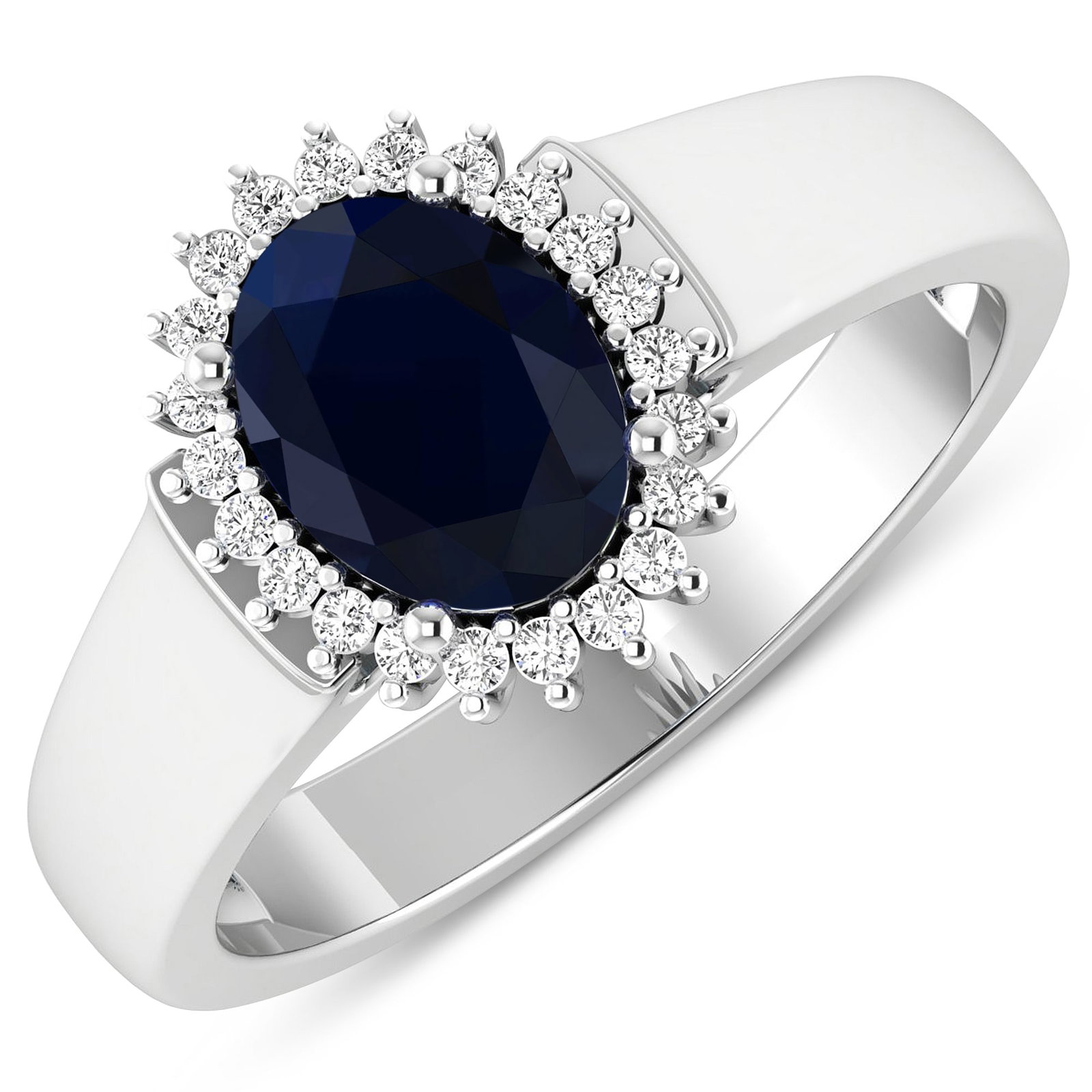 14KT White Gold 1.3ct Blue Sapphire and Diamond Ring: Blue Sapphire (AA) Oval 8x6mm - 1Pc + White Diamond F/C Round 1.00mm - 22Pcs (I1-I2/I color). Total weight of gemstone is 1.3cts. Total weight of Diamonds is 0.1cts. Total weight of this ring is 4.02 