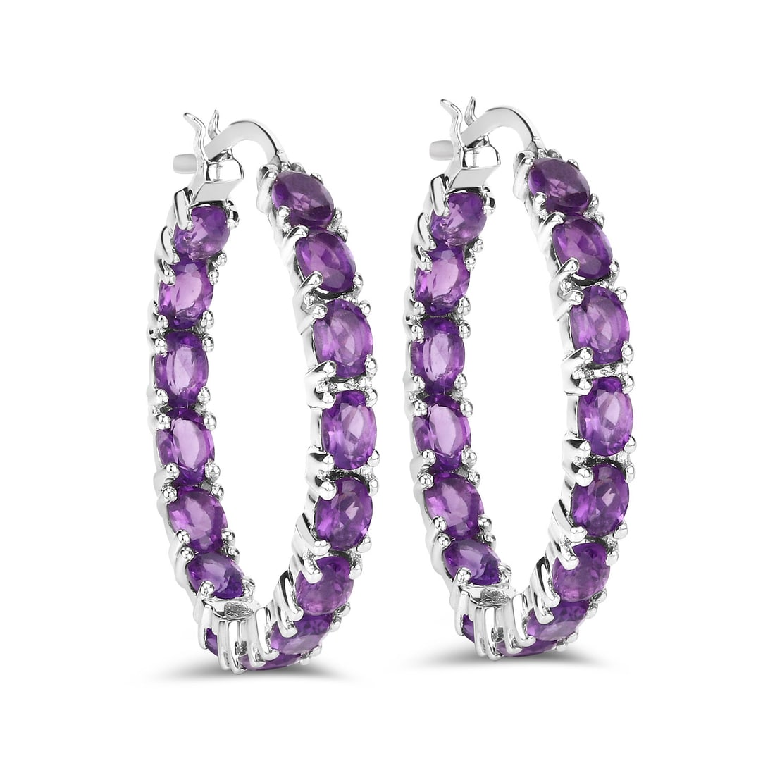 Plated Rhodium 4.80ctw Amethyst Earrings: 4.80 Carat Genuine Amethyst.925 Sterling Silver Earrings. Amethyst Oval/4x3mm - 30/4.80 ctw Prong Setting Natural Not Treated E. Total weight 5.96 grams.