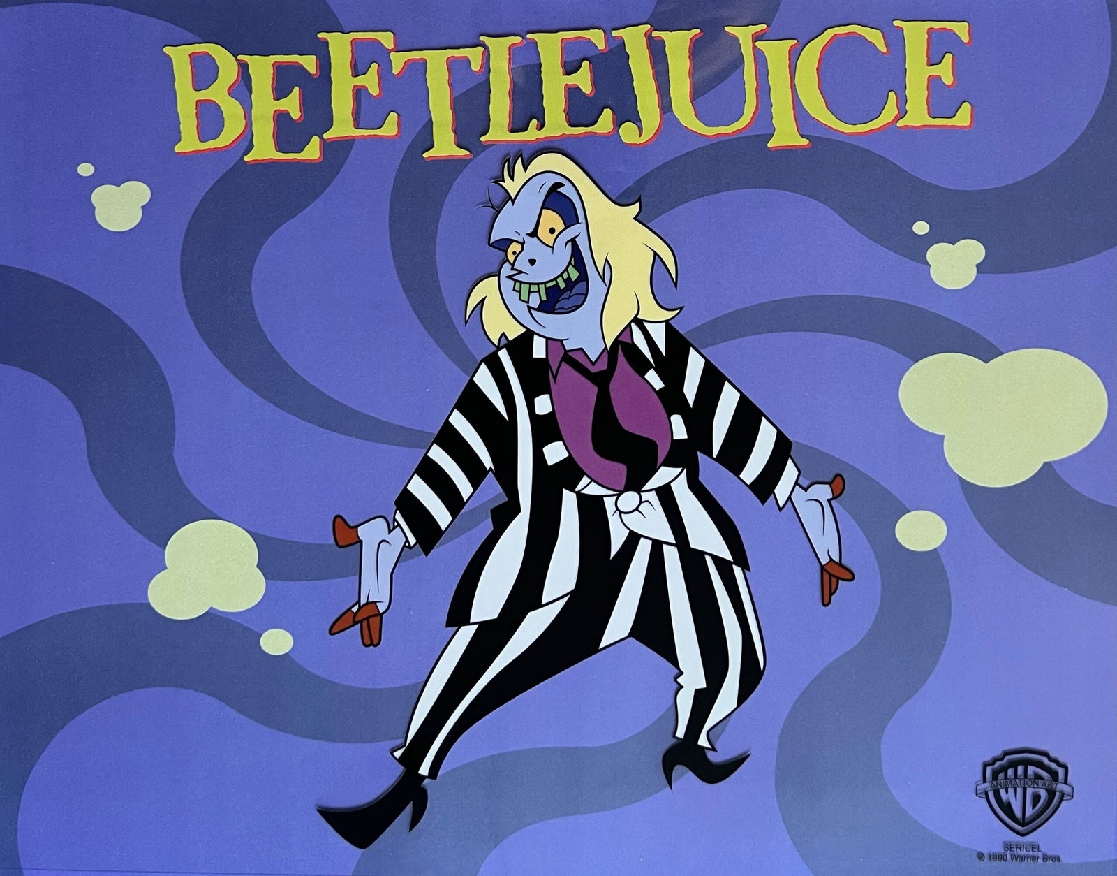 Warner Bros BEETLEJUICE Limited Edition Sericel Animation Art Cel: This is a Limited Edition Sericel from Warner Bros of Beetlejuice. This fantastic animation features Beetlejuice as he appeared in the animated television series. This Cel measures 11 inches x 14 inch