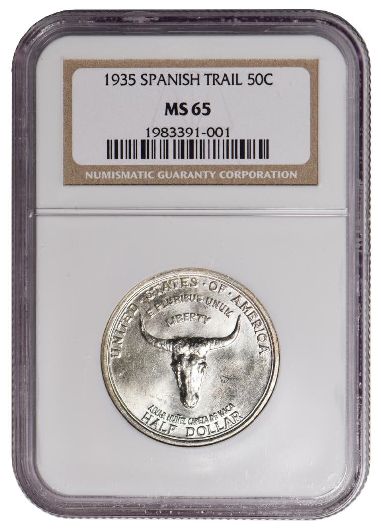 1935 Old Spanish Trail Commemorative Half Dollar NGC MS65: One 1935 Old Spanish Trail Commemorative Half Dollar NGC MS65.