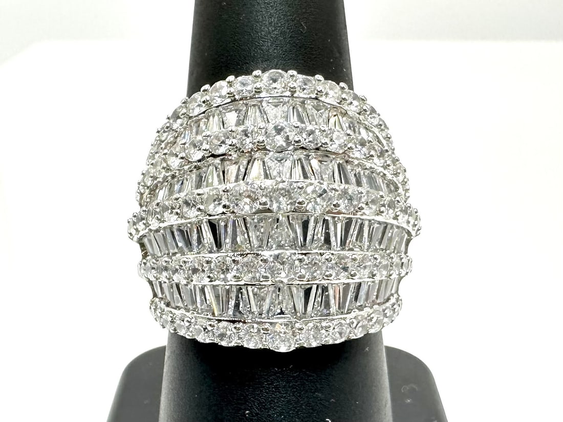 14 Kt White Gold Plate Huge 21.5 Ctw Simulated Diamond Ring (1 of 9)