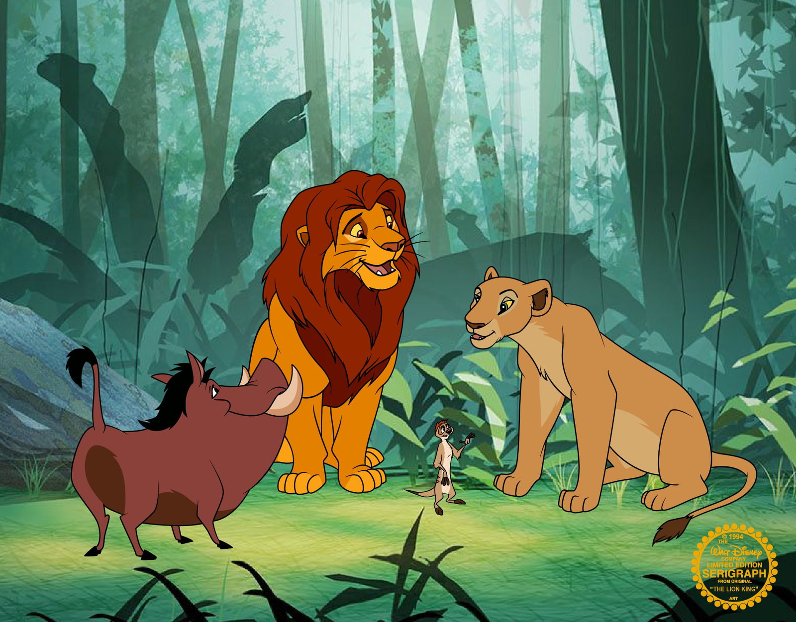 Disney THE LION KING Simba Nala Timon Pumbaa Sericel Animation Art Cel: This is a Disney Limited Edition Serigraph Cel of Simba from The Lion King. From Walt Disney Studios. Disneys own artists have selected this scene from the original animation drawings used to produce 