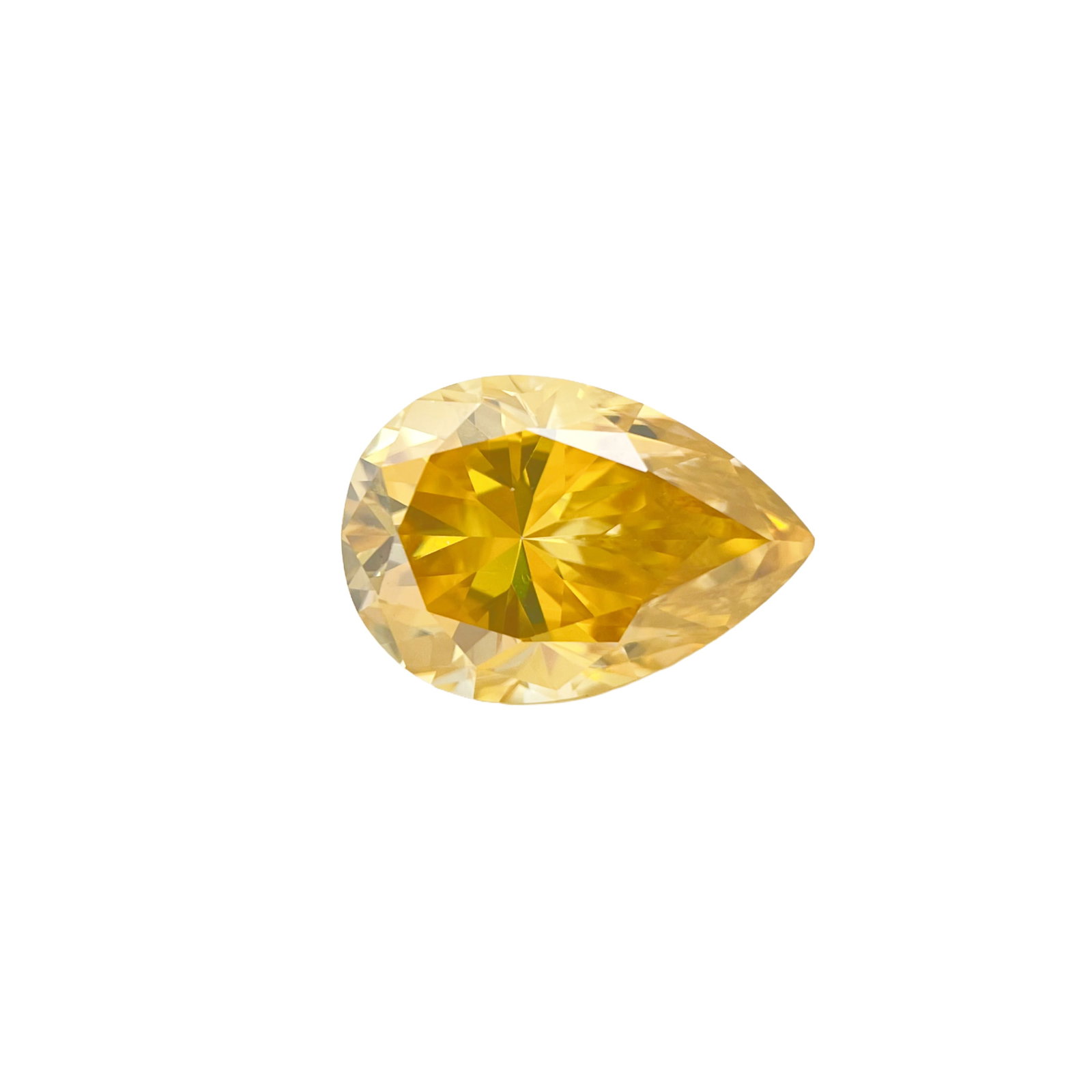 5 Ct Sparkling Golden Yellow Simulated Diamond Solitaire: This Large 5 Ct Simulated Diamond Is A Pear Cut Measuring Approx 13 x 9 mm. It is eye clean and Bursting Out with a Full Spectrum of Colors. ***With a refractive index of 2.65-2.69, this Lab Simulated