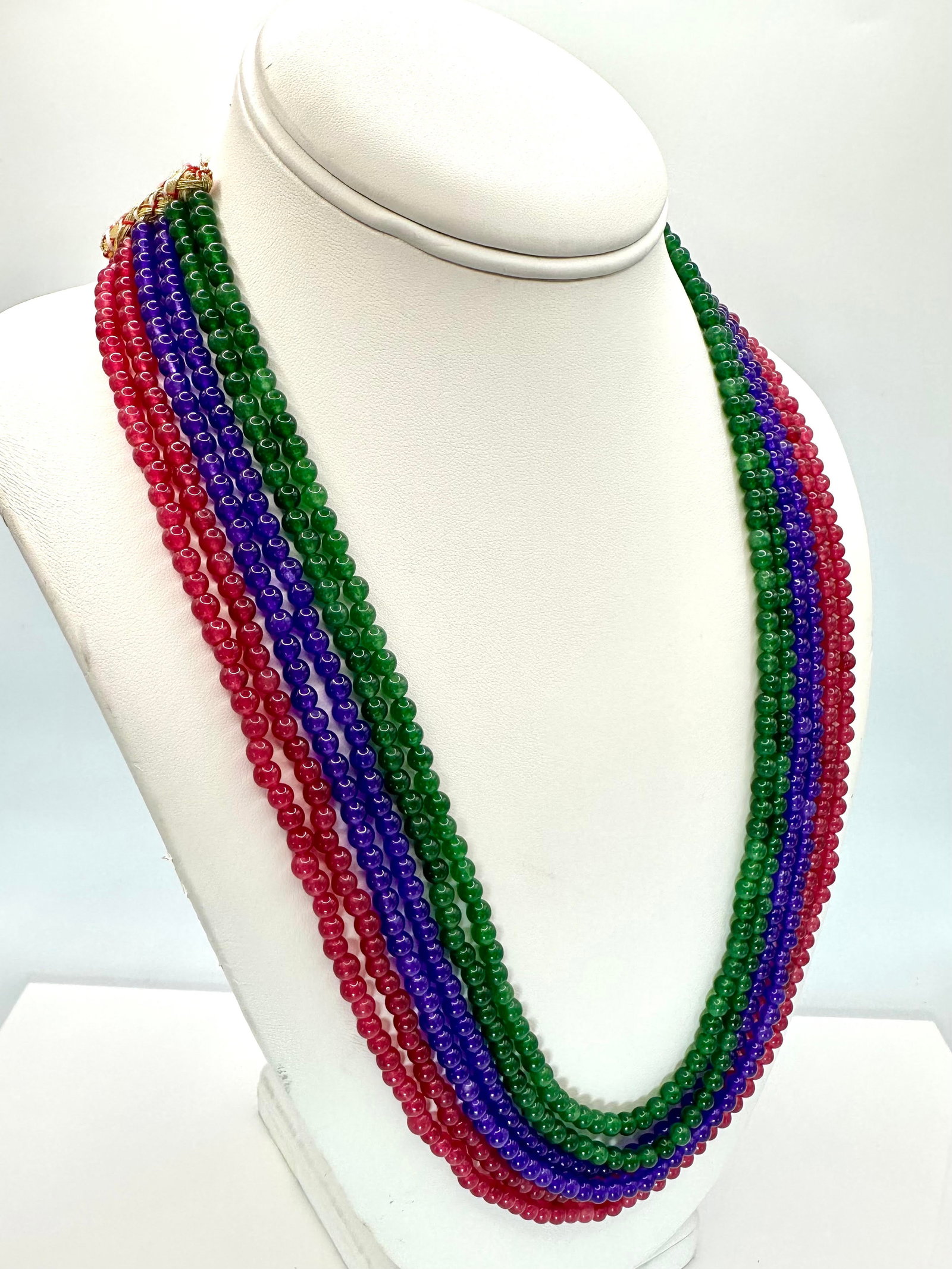 Stunning 387 Cttw 6 Strand Natural Ruby Emerald Sapphire Necklace: Beautiful Natural Mined From The Earth 6 Strand Natural Ruby, Emerald and Purple Sapphire Bead Necklace. This necklace features highly polished rubies, emeralds and sapphire polished beads ranging in 