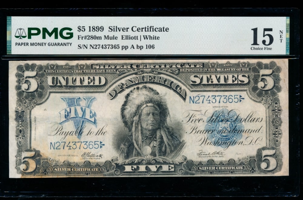 1899 $5 Chief Silver Certificate PMG 15NET (1 of 2)