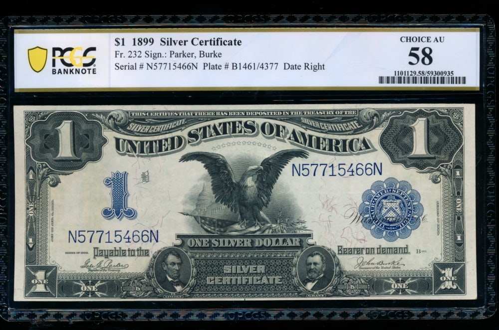 1899 $1 Black Eagle Silver Certificate PCGS 58 (1 of 2)