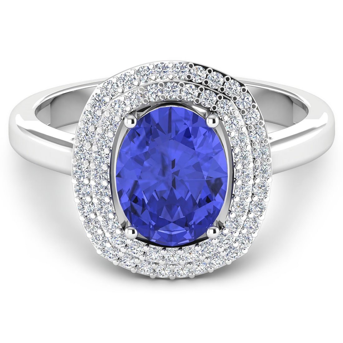 14KT White Gold 1.41ct Tanzanite and Diamond Ring: 1 Tanzanite stone with a total weight of 1.41cts. Tanzanite (AA+) Oval 9x7mm - 1Pc + White Diamond F/C Round 1.00mm - 62Pcs (I1-I2/I color). 0.28cts of Diamonds. Total weight of this ring is 2.53 gram