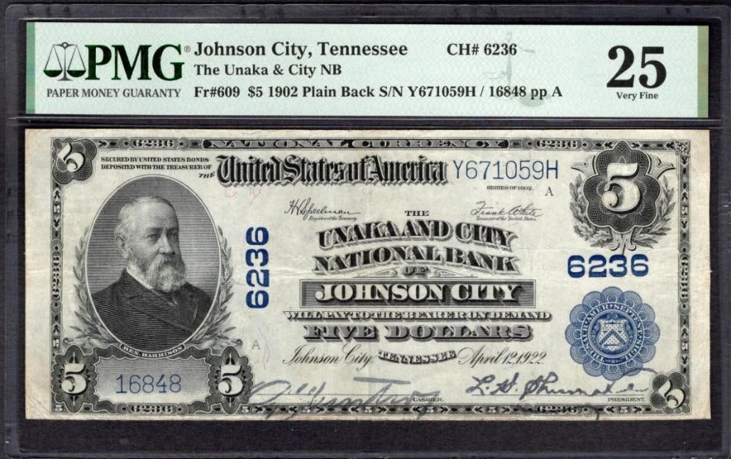1902 $5 Johnson City TN National PMG 25 (1 of 2)