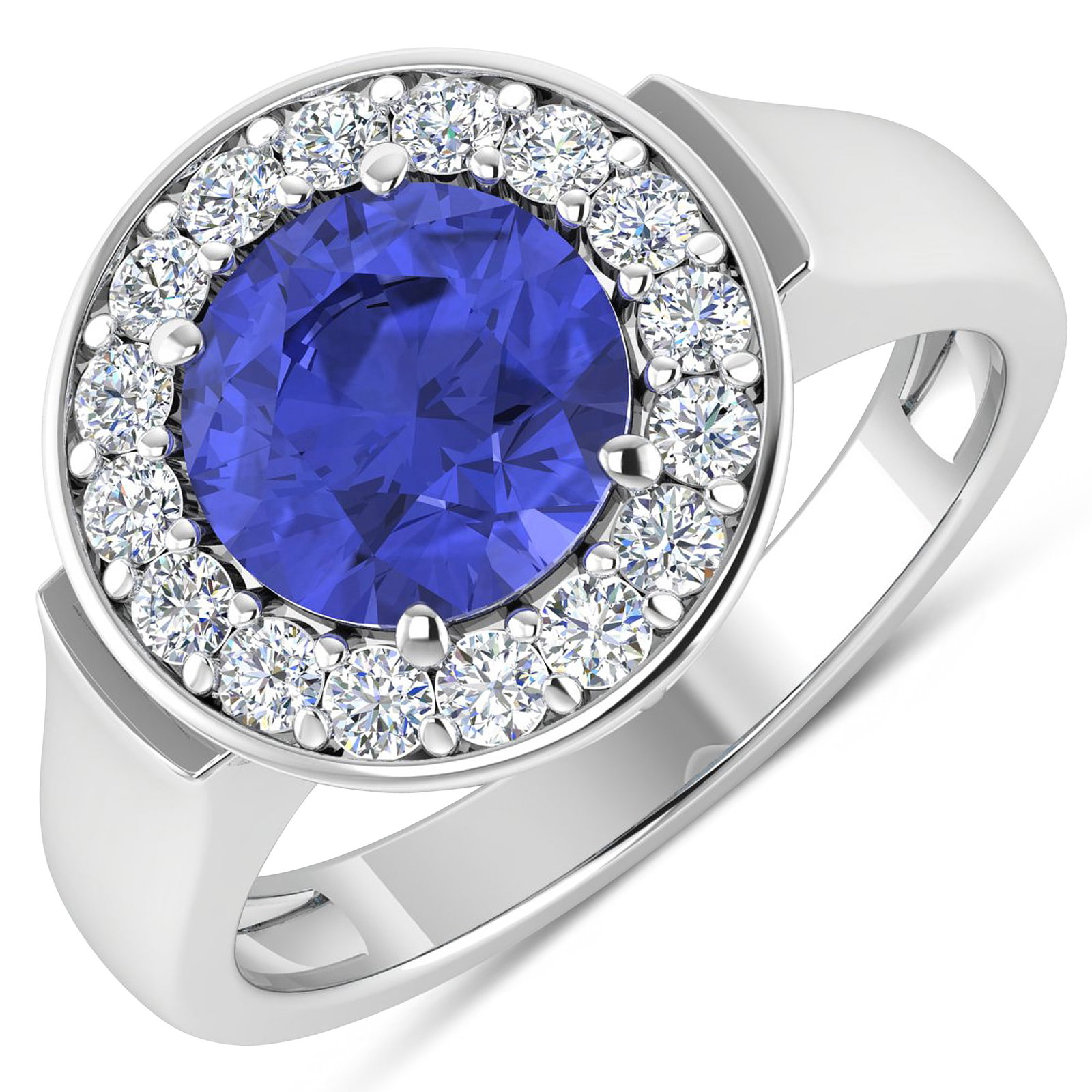14KT White Gold 2.02ct Tanzanite and Diamond Ring: Tanzanite (AA+) Round 8.00mm - 1Pc + White Diamond F/C Round 2.00mm - 16Pcs ( Diamond Quality : SI-2/HI ). Total weight of gemstone is 2.02cts. Total weight of Diamonds is 0.48cts. Total weight of thi