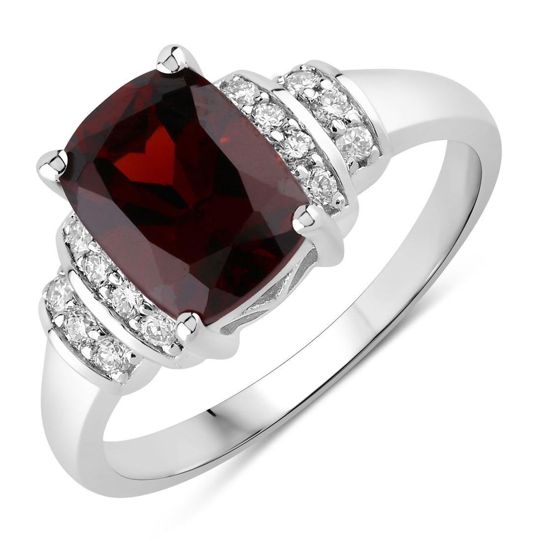Plated Rhodium 2.40ct Garnet and Lab Diamond Ring (1 of 4)