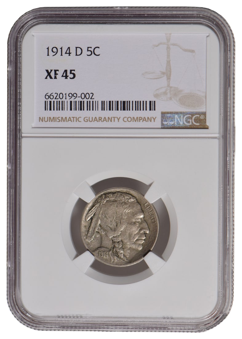 1914-D Buffalo Nickel NGC XF45: One 1914-D Buffalo Nickel NGC XF45.