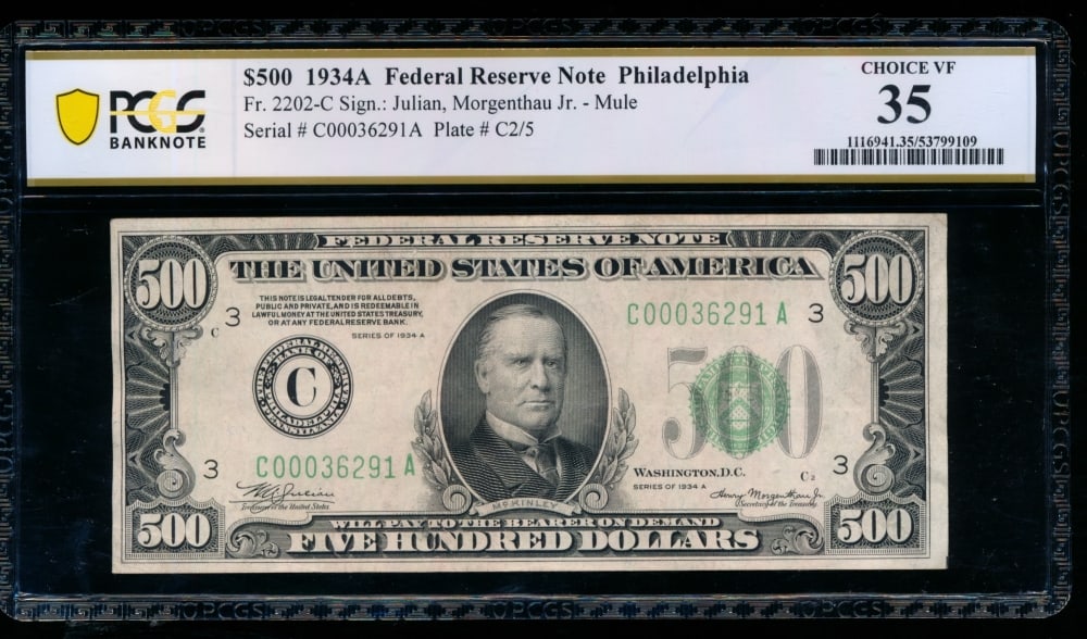 1934A $500 Philadelphia FRN PCGS 35 (1 of 2)