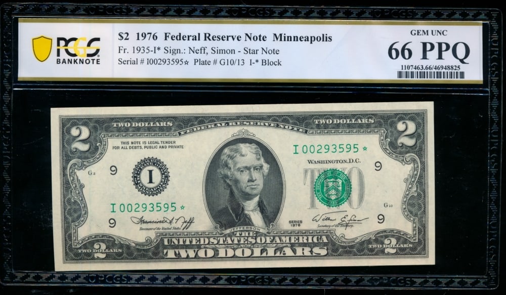 1976 $2 STAR Minneapolis FRN PCGS 66PPQ (1 of 2)