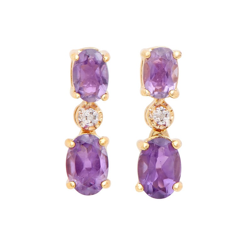 Plated 18KT Yellow Gold 2.22cts Amethyst and Diamond Earrings (1 of 2)
