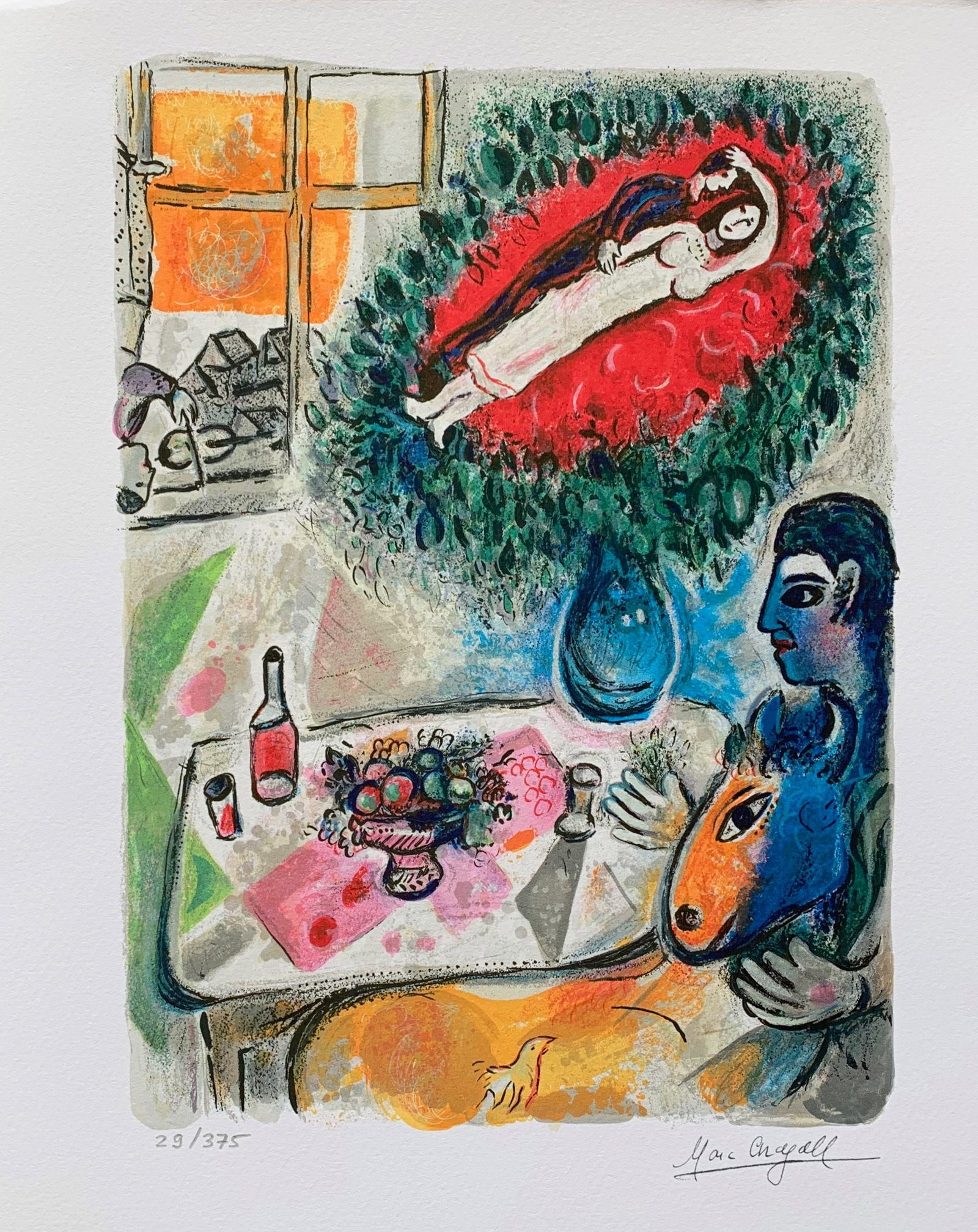 Marc Chagall REVERIE Limited Edition Facsimile Signed Giclee: This is a Marc Chagall limited edition small giclee titled REVERIE. This giclee is facsimile signed on the lower right and is pencil numbered on the lower left from an edition of 375. Paper measures 1