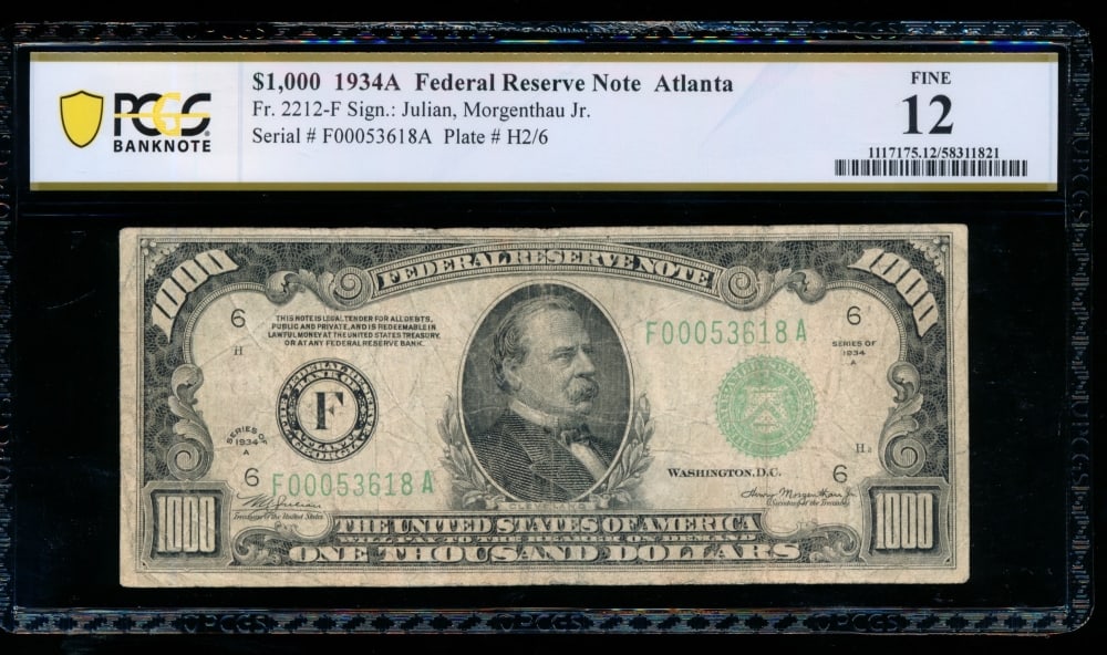 1934A $1000 Atlanta FRN PCGS 12 (1 of 2)