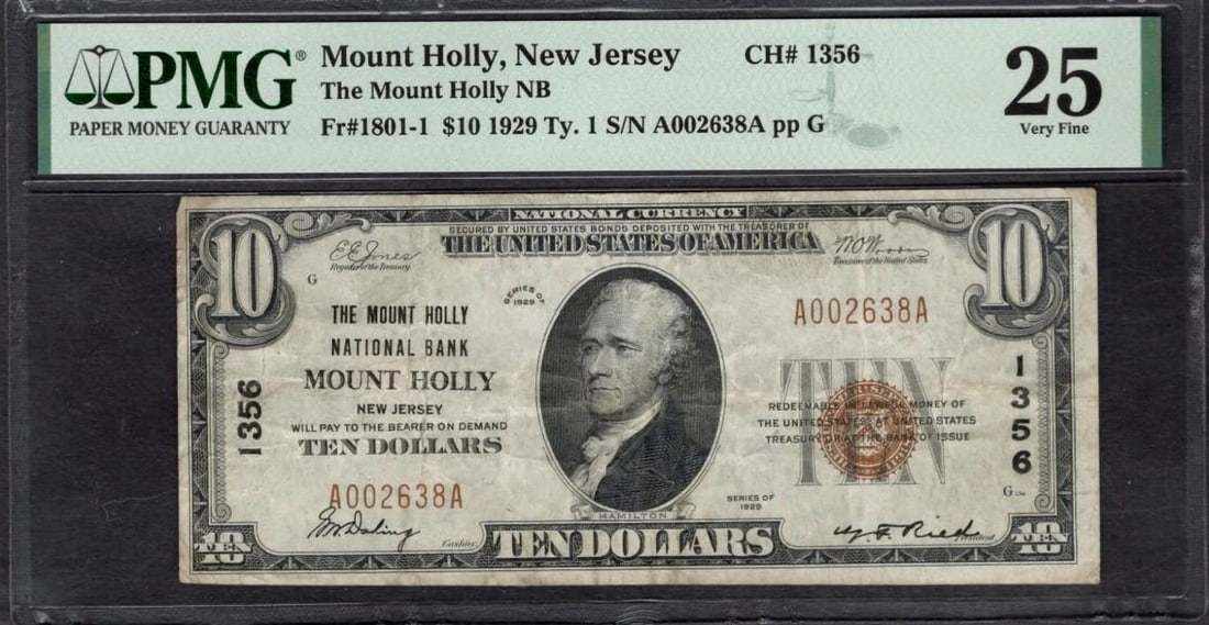 1929 $10 Mount Holly NJ National PMG 25 (1 of 2)