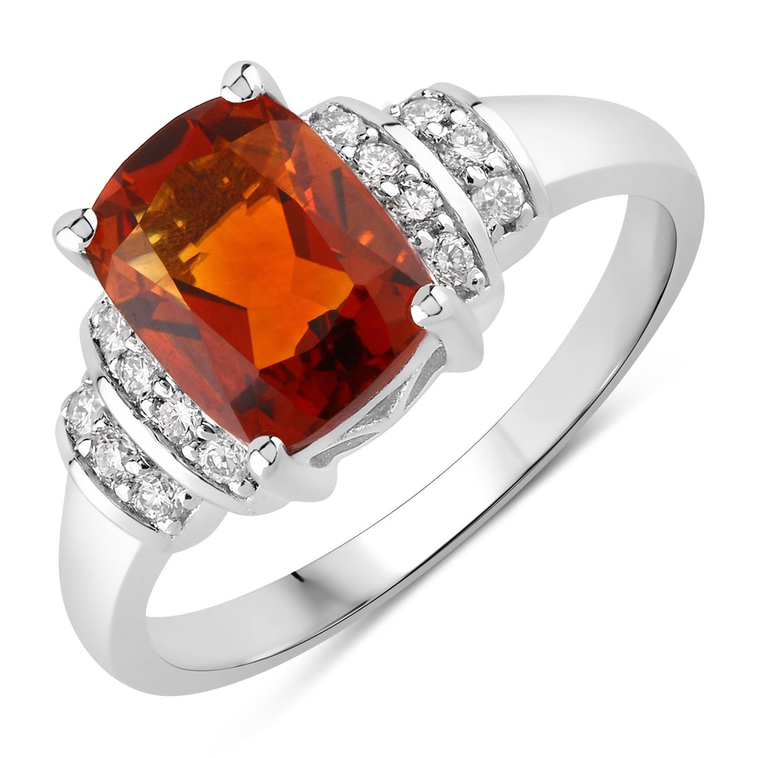 Plated Rhodium 1.65ct Citrine and Lab Diamond Ring (1 of 4)